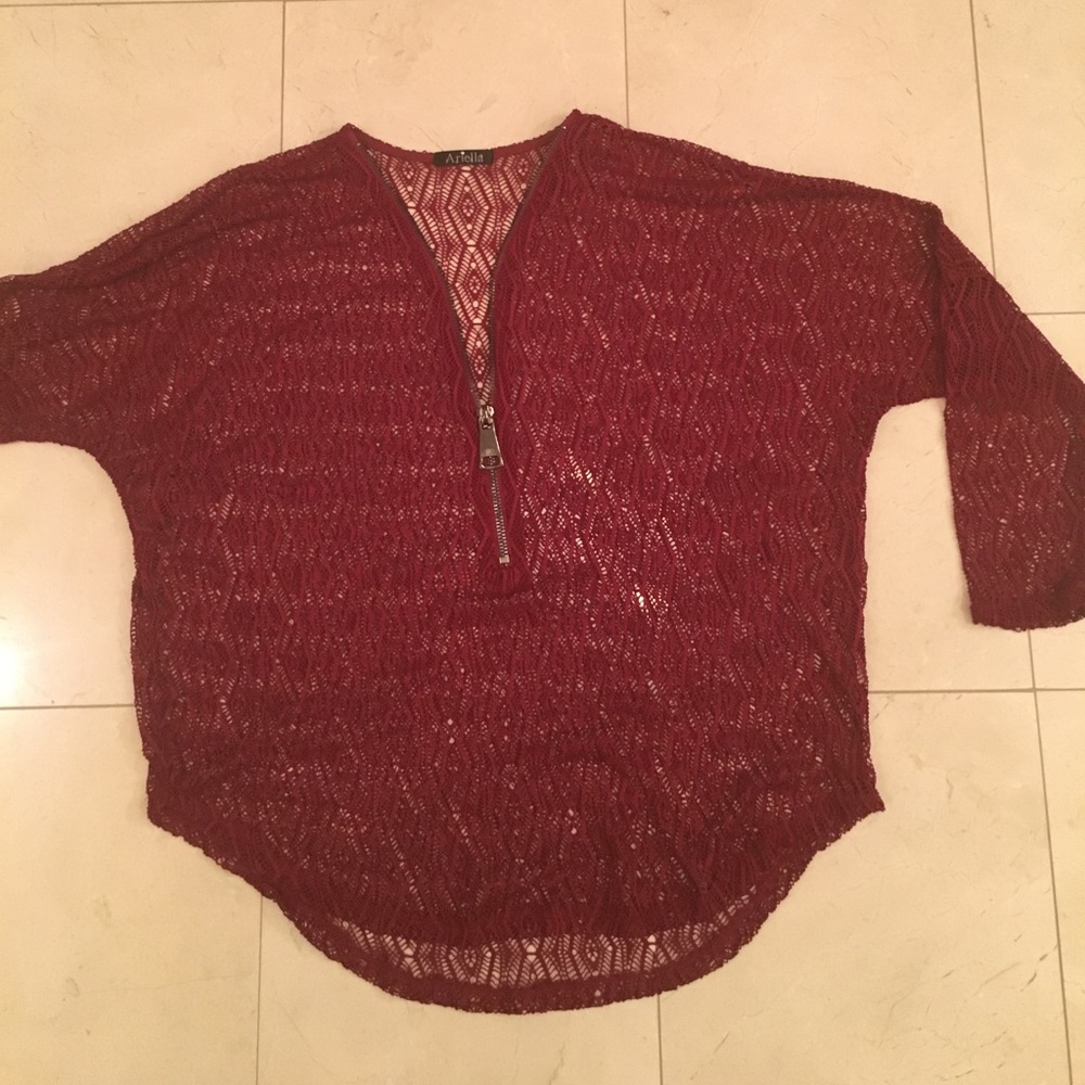 Maroon Mesh Top