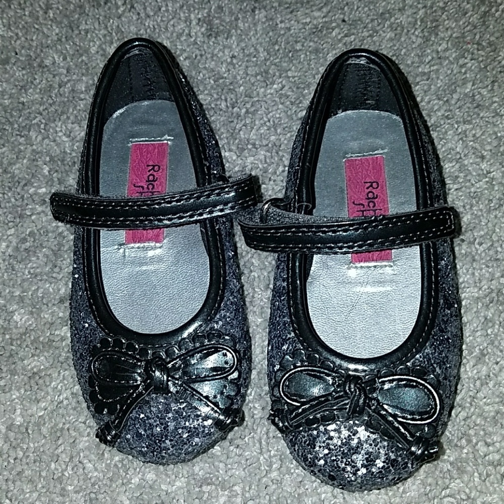 Black and silver glitter sandals