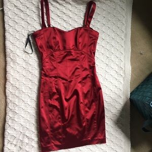 Red satin Bebe dress