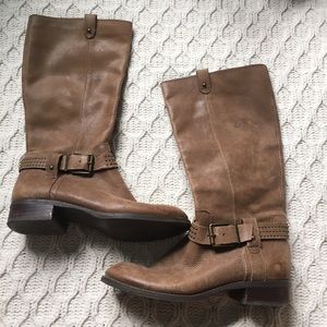 Brown leather boots