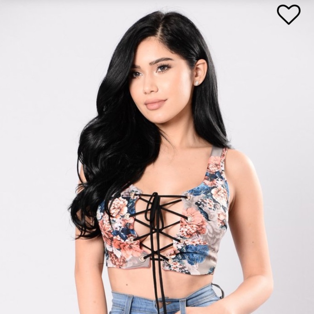 Floral lace up top XS