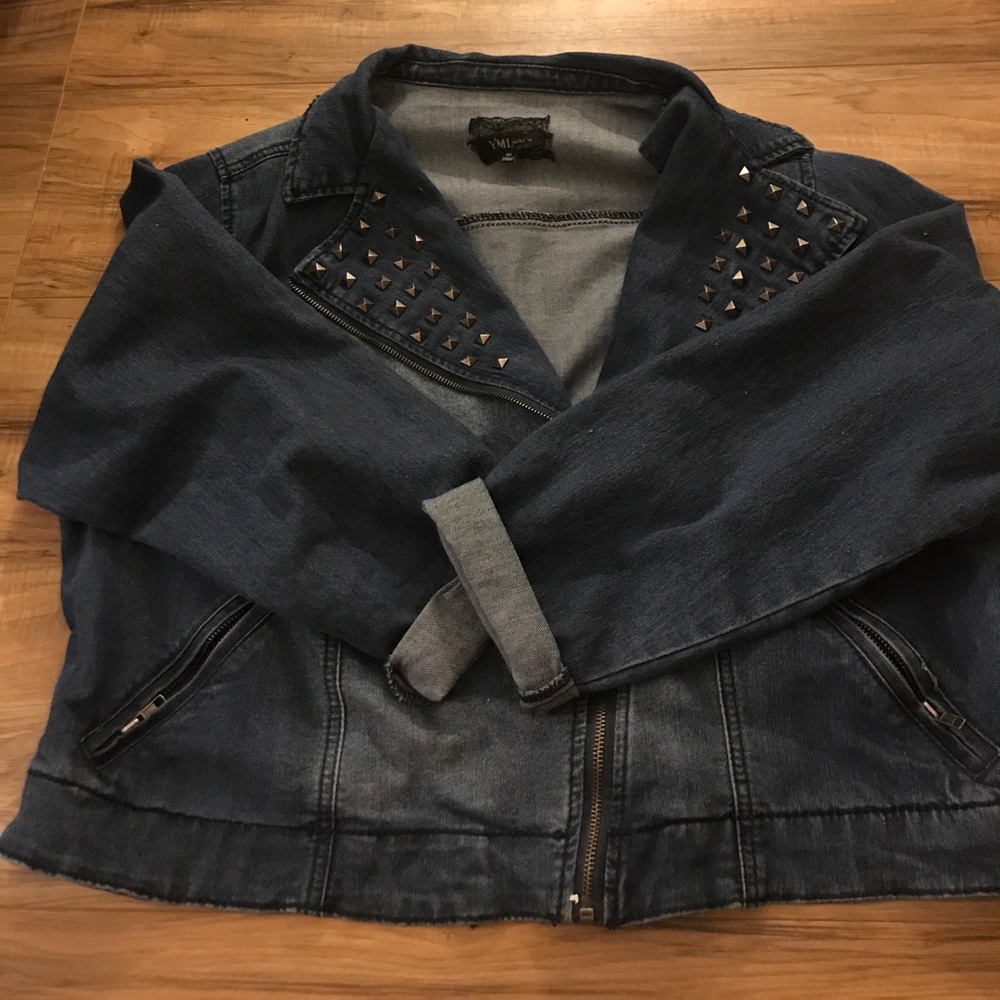 Denim jacket with brass studs