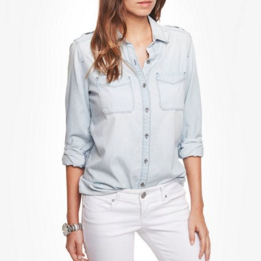 Express light-wash denim button down shirt
