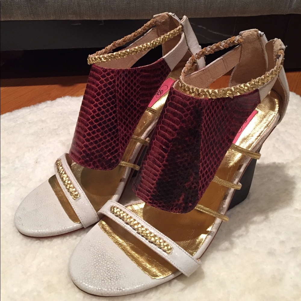 Burgundy Python Print Paris Wedges