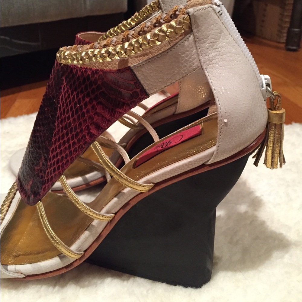 Burgundy Python Print Paris Wedges - Picture 2 of 5