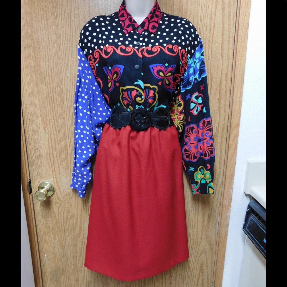 Vintage! Red Long Skirt W/Elastic Belt -Waistband
