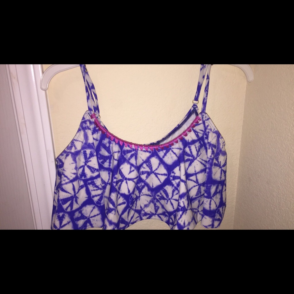 blue and white tie dye swimsuit