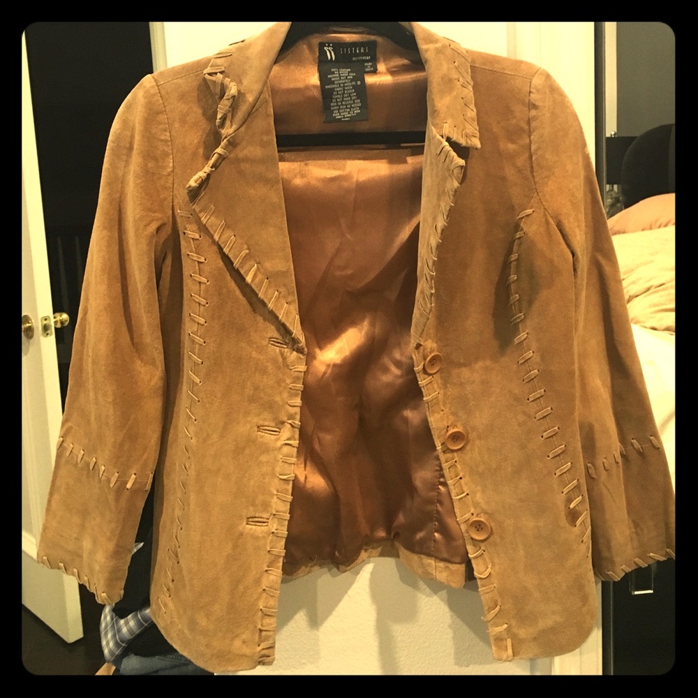 Old school tan 100%suede leather crop jacket