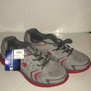 Gray and Red Sneakers