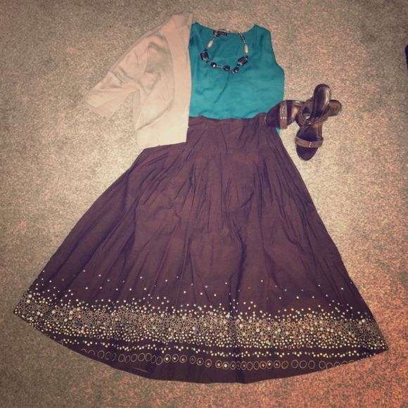 👗1950's Style Brown, Turquoise and Gold Skirt👗 - Picture 1 of 4