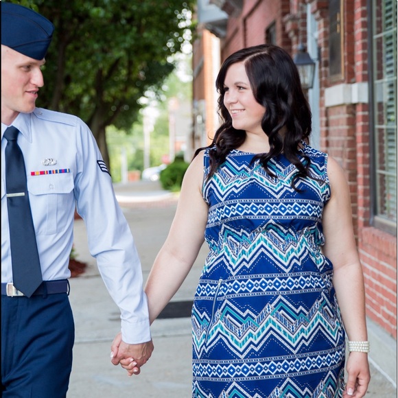 Navy Blue Tribal Print Dress with Pockets - Picture 1 of 4