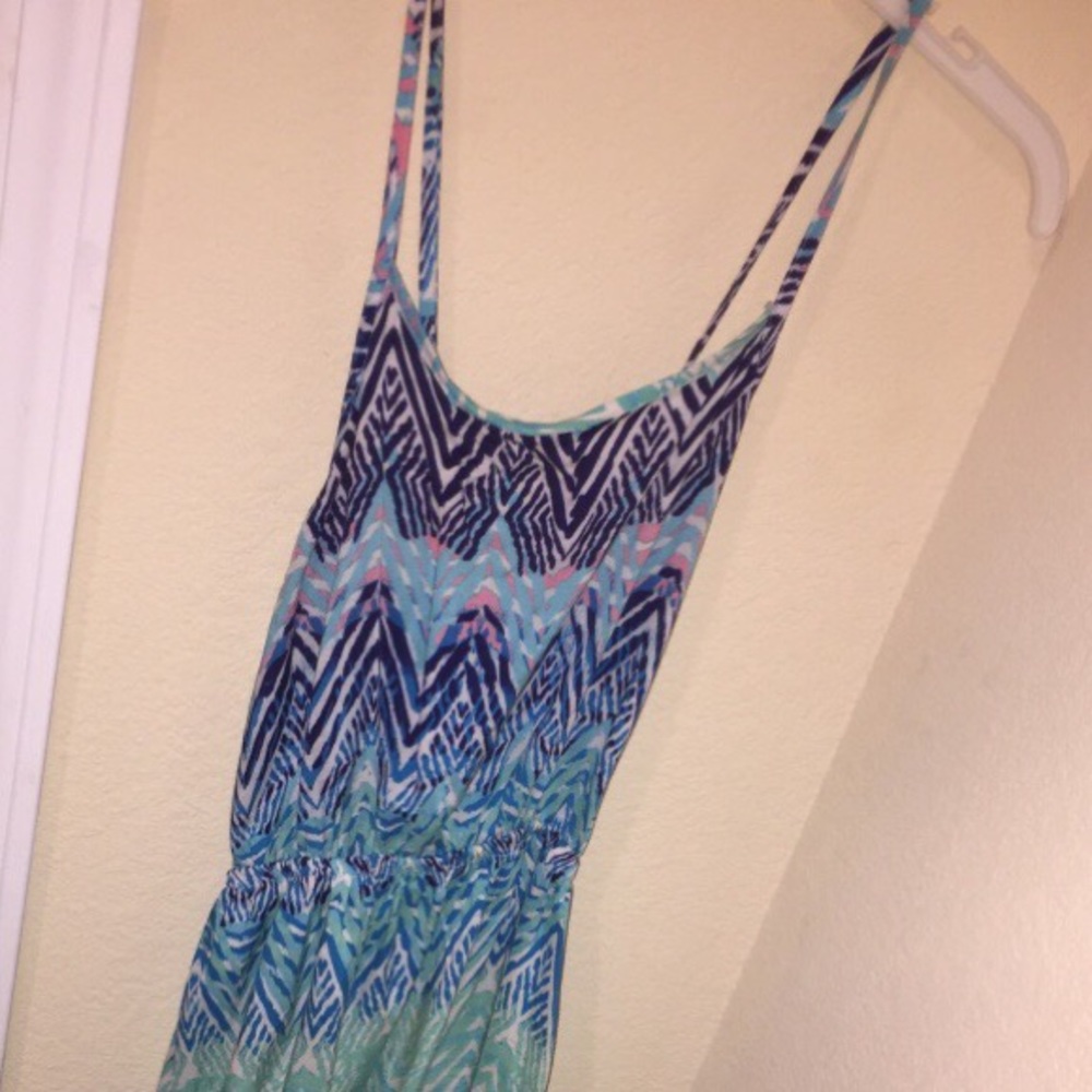 teal,white, and pink long sundress