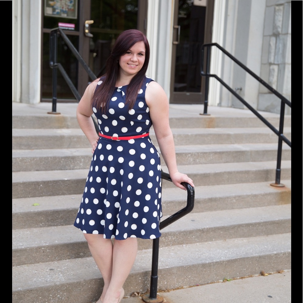 Navy Blue Polka Dot Midi Dress