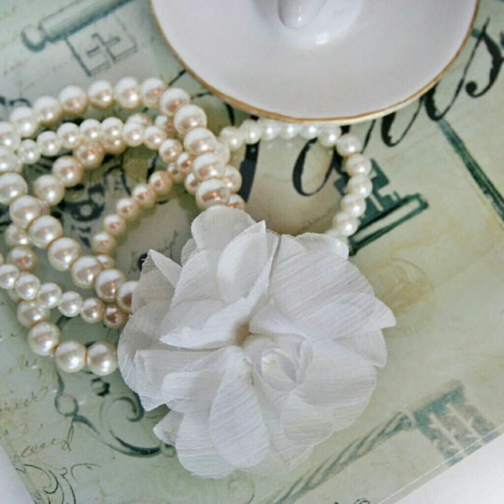 Layered White Pearl Beaded Flower Bracelet