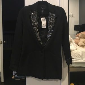 Aqua studded lapel blazer jacket