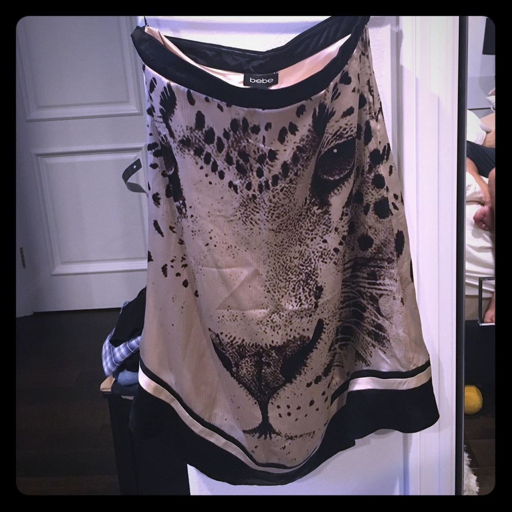 Bebe strapless tiger silk dress