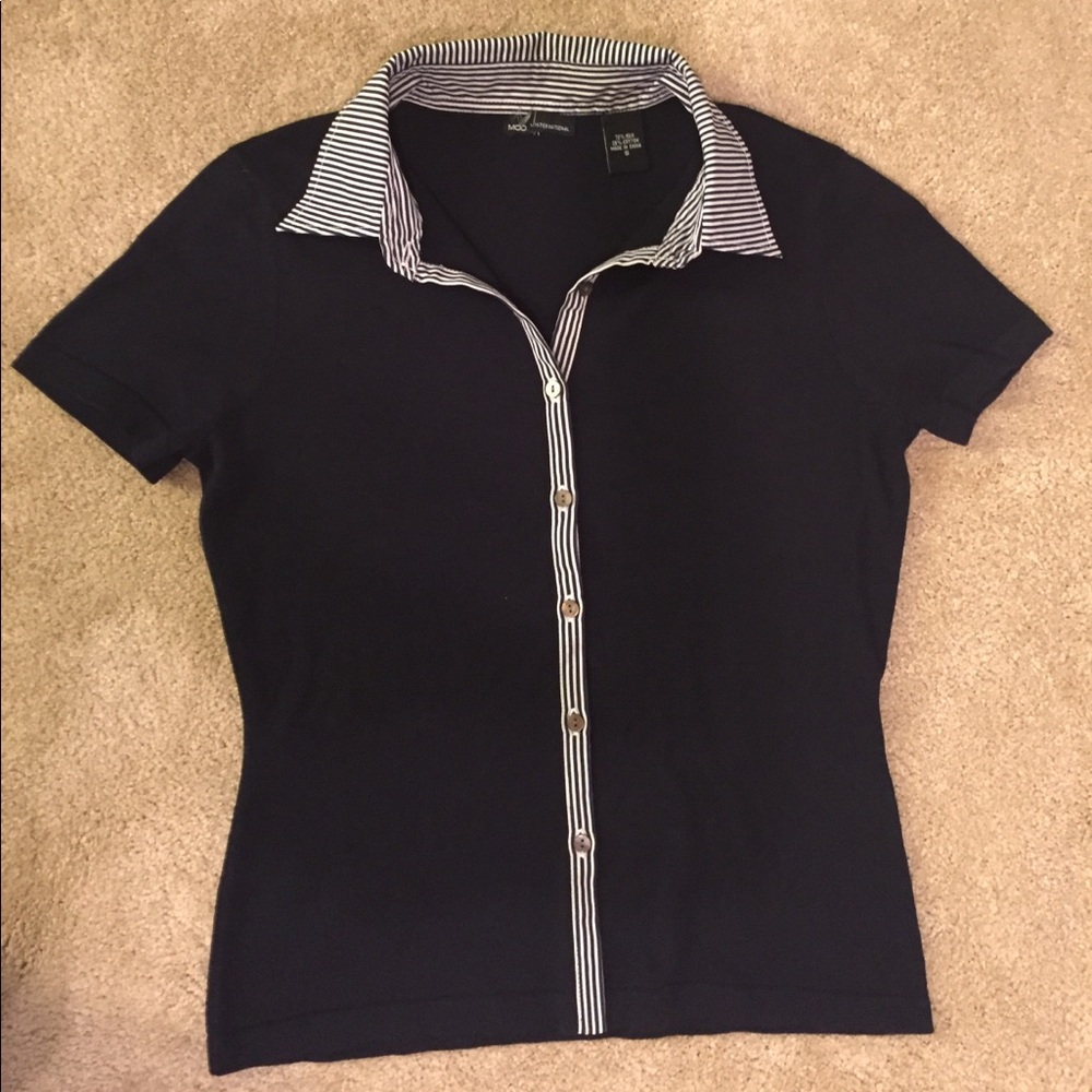 Navy blue button down silk sweater