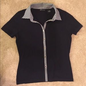 Navy blue button down silk sweater