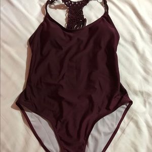 Burgundy one piece bathing suit