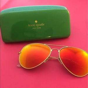 REAL RAY BAN AVIATOR SUNGLASSES GOLD/ORANGE LENSES