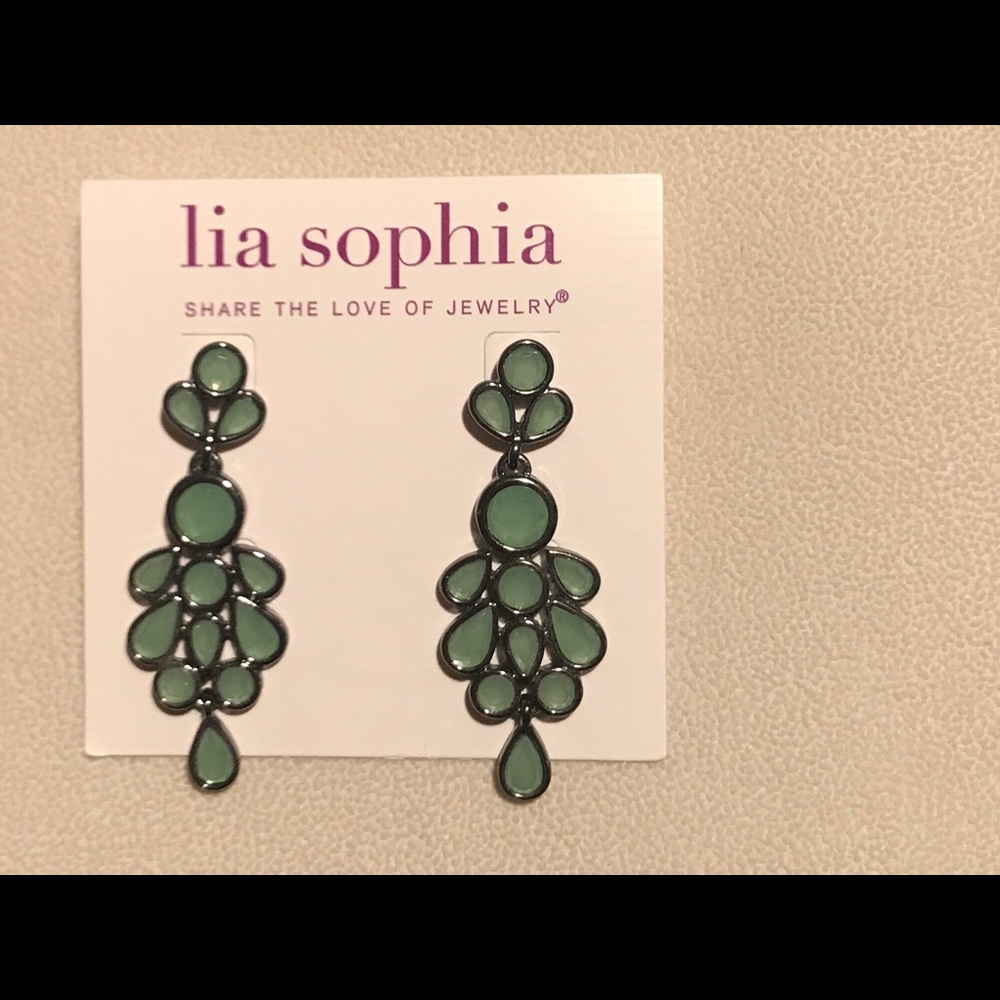 Lia Sophia Hematite green stone post earrings