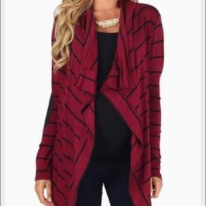 Red Striped Suede Elbow Patch Maternity Cardigan
