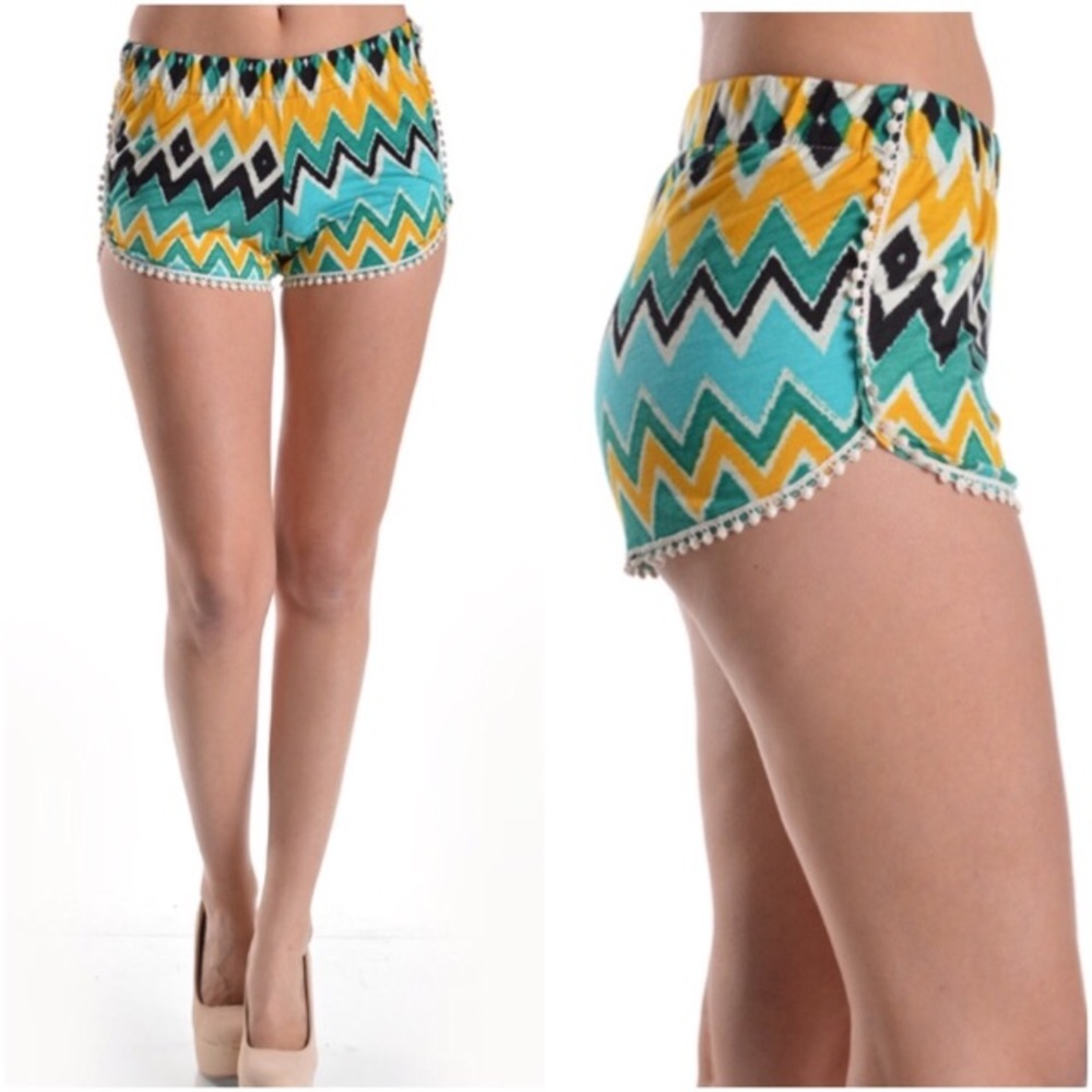 Mini Pom Pom Aztec Tribal Print Shorts