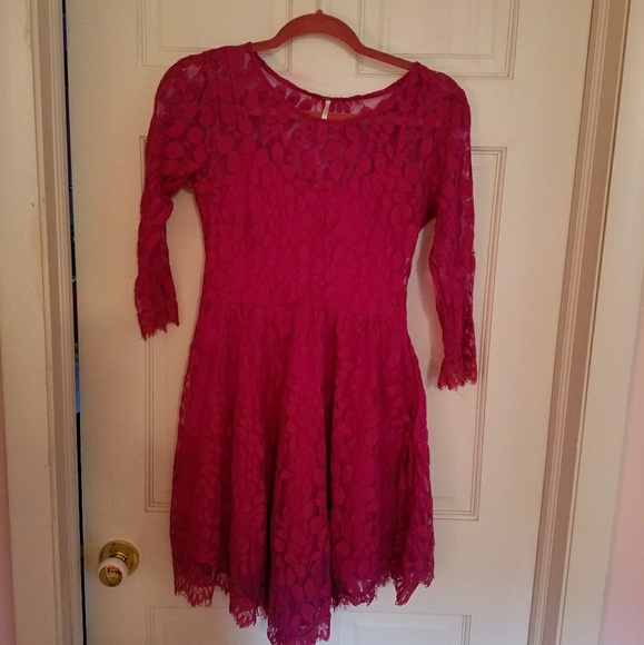 Free People Dresses & Skirts - Free People Hot Pink Lace Dress