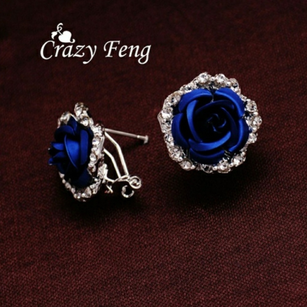 Blue rose earrings
