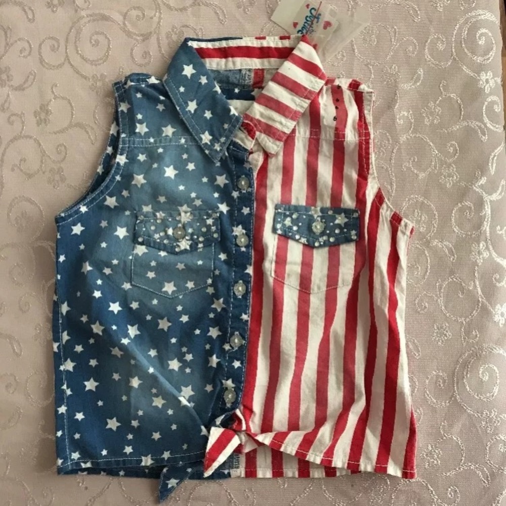 Justice Girl's Sleeveless 6 Patriotic Flag Red