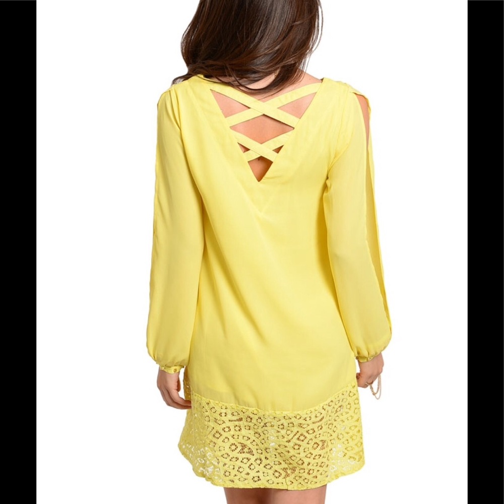New! Yellow "Stacie" Dress With Lace Bottom Trim!
