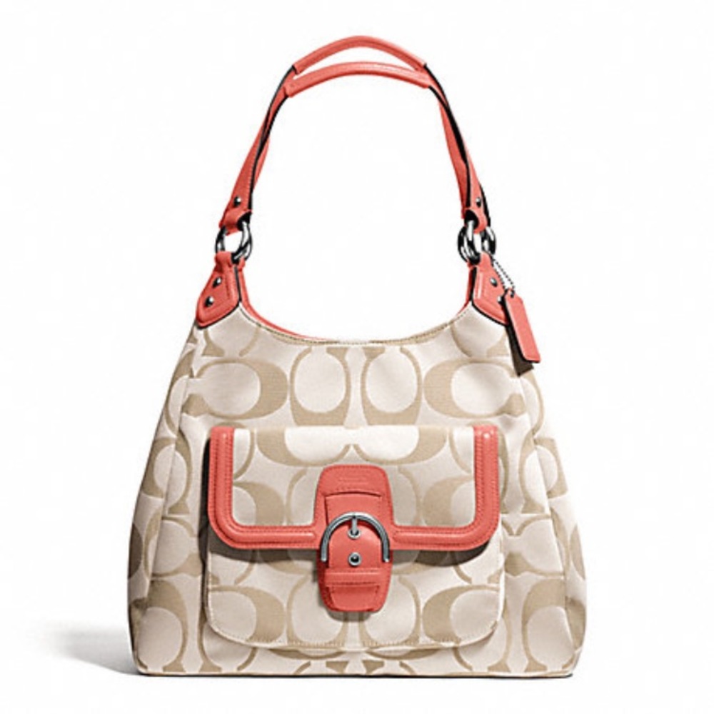 Coach Campbell signature hobo khaki and coral