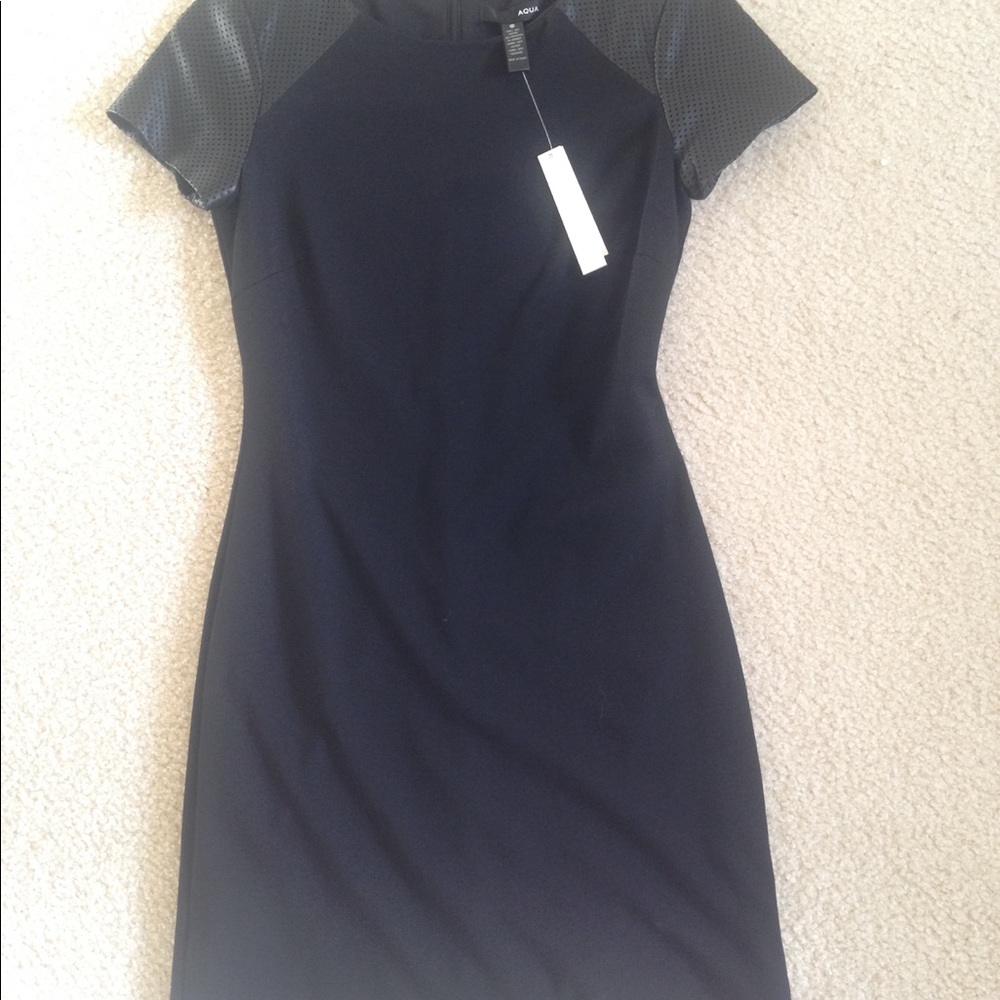 Aqua dress W/leather sleeves