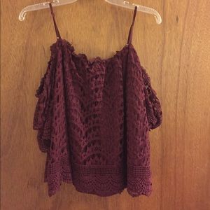 Burgundy lace cold shoulder