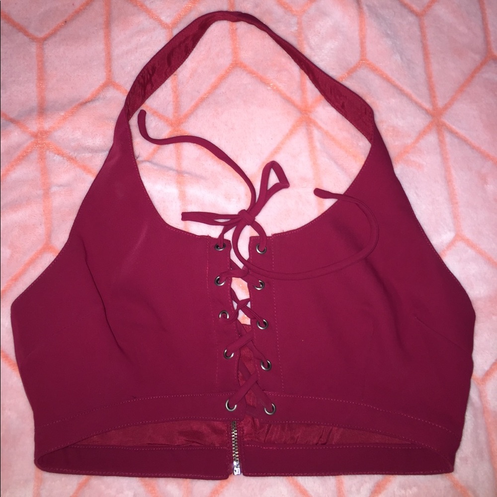 Red Tie-Up Halter Crop Top