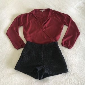 F21 Maroon Blouse & Eyelet Shorts 🌹