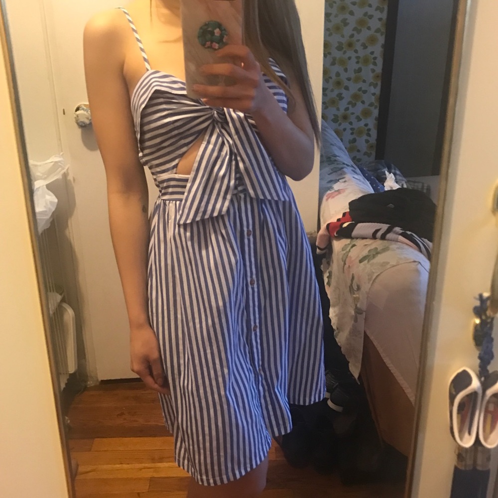 ❌❌SOLD❌❌ Pinstripe Bow Cut-out Midi Dress