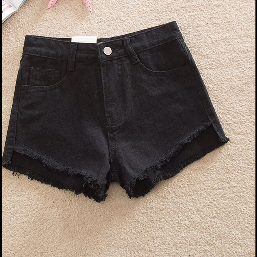 High waisted cut off black denim shorts