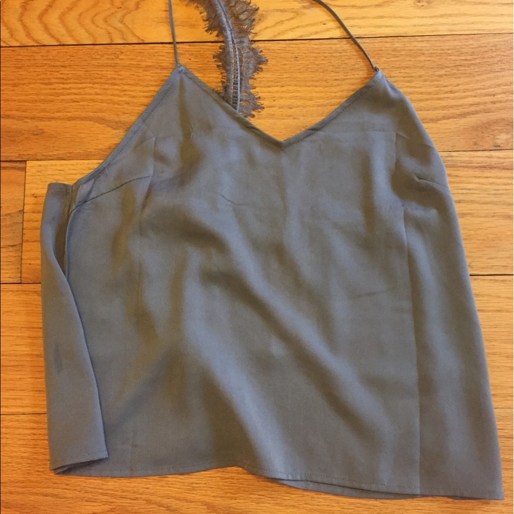 Silver tank top with lace strap in the back