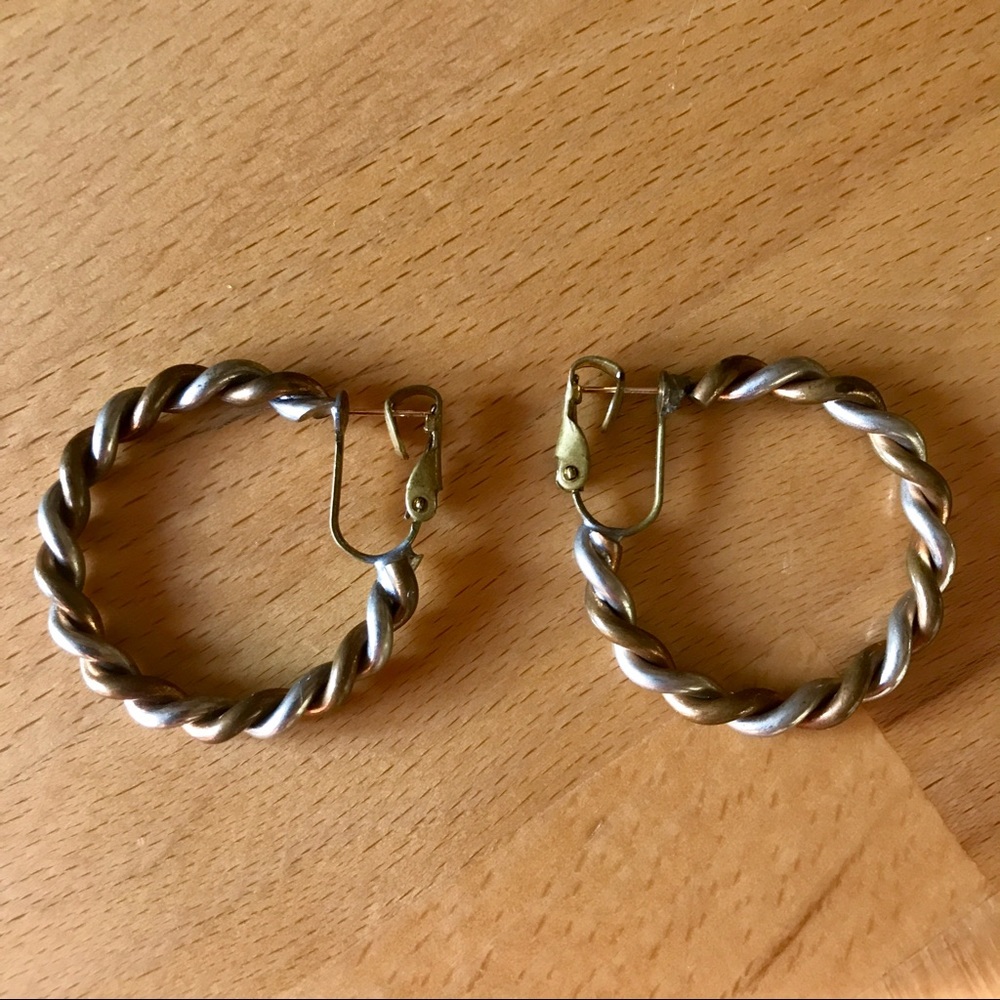 Brass and Silver Twist Hoop Earrings
