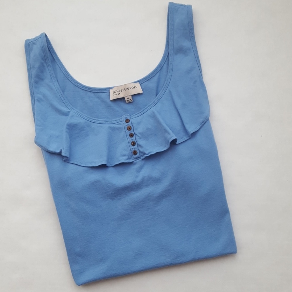 Jones New York Sport Blue Ruffle Tank Top