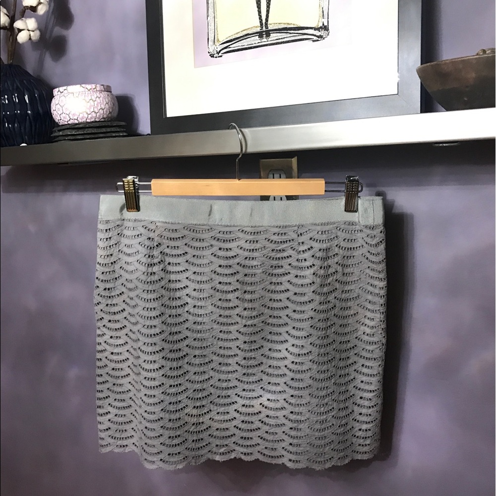J. Crew Gray Fan Eyelet Lace Mini Skirt