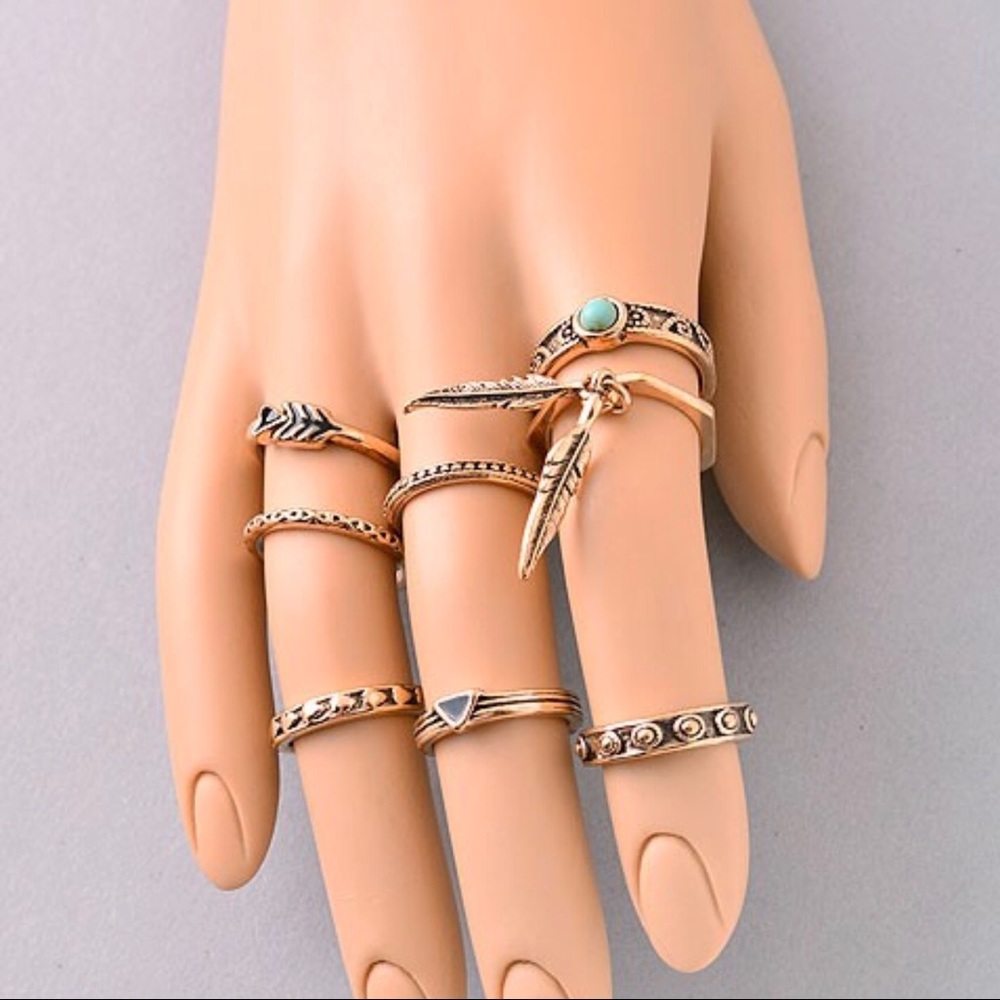 BLOWOUT SALE!! Antique Gold Midi Ring Set - Picture 1 of 2