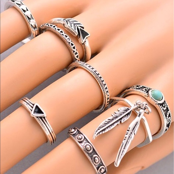 BLOWOUT SALE!!  Antique Gold Midi Ring Set - Picture 2 of 2