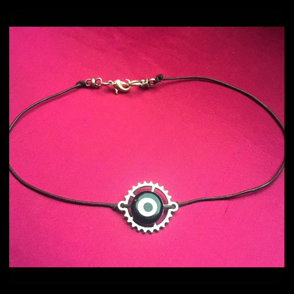 Steampunk evil eye/third glass eye and cog choker