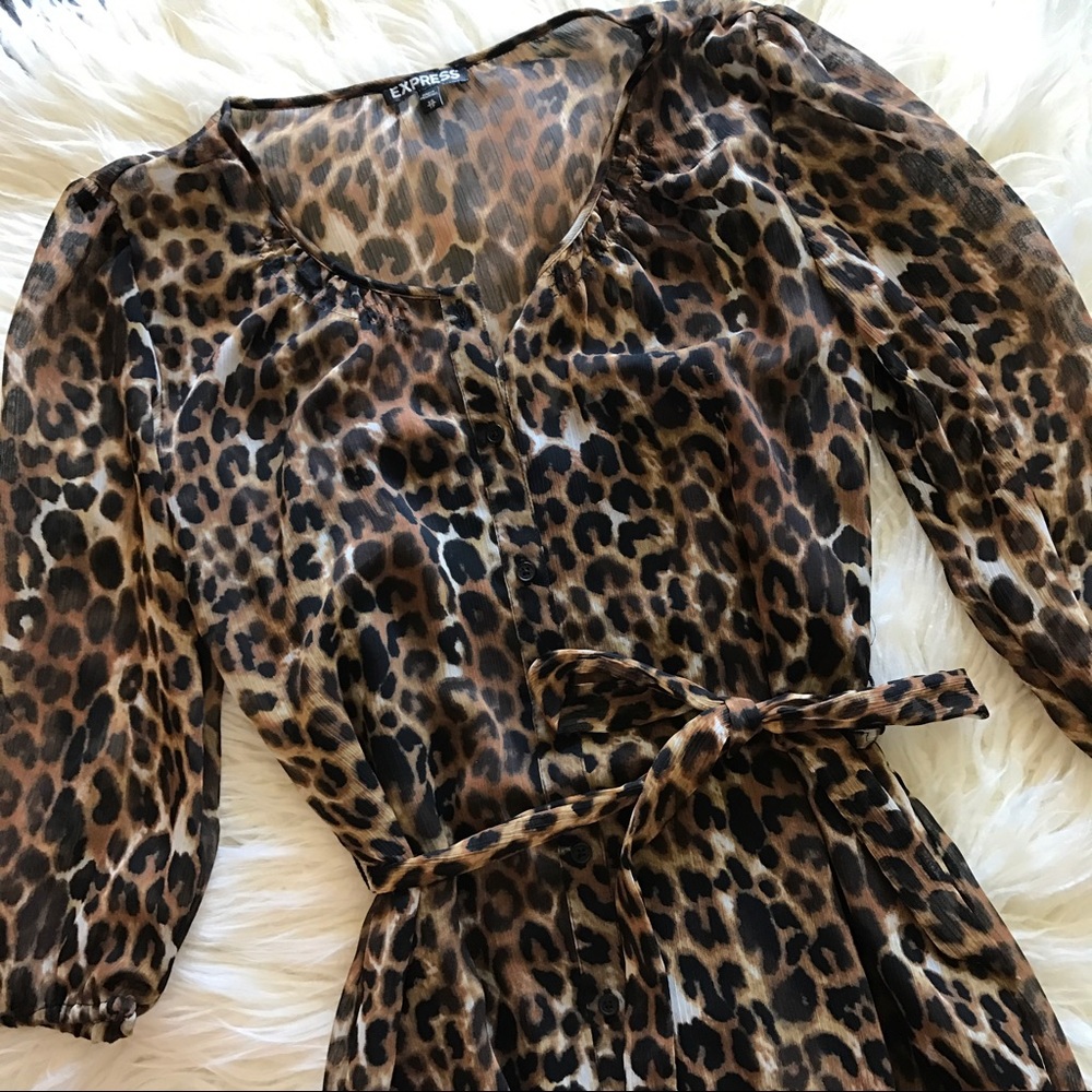 Express Leopard Shirt Dress with Belt