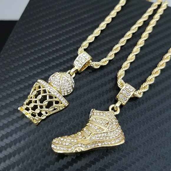 Accessories 14k Iced Out Jordan Shoe And Basketball Necklace Poshmark