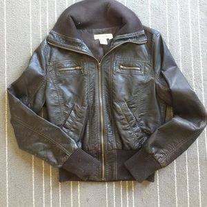 Brown leather bomber jacket