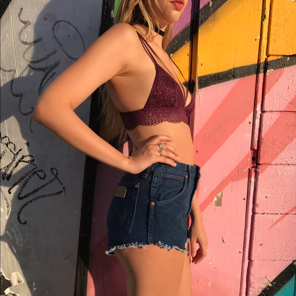 REWORKED VINTAGE INDIGO WRANGLER CUTOFF SHORTS