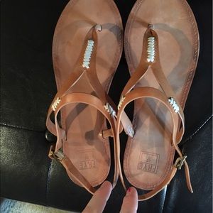 Frye brand tan/ cream sandals size 9